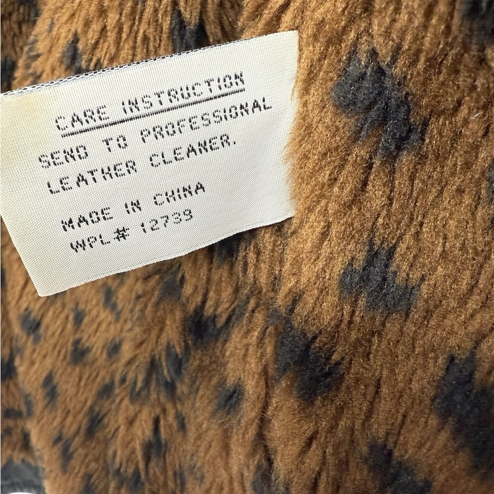Charles Klein Vintage Leather Leopard Faux Fur Hooded Parka Coat Medium Cinched - Picture 6 of 15